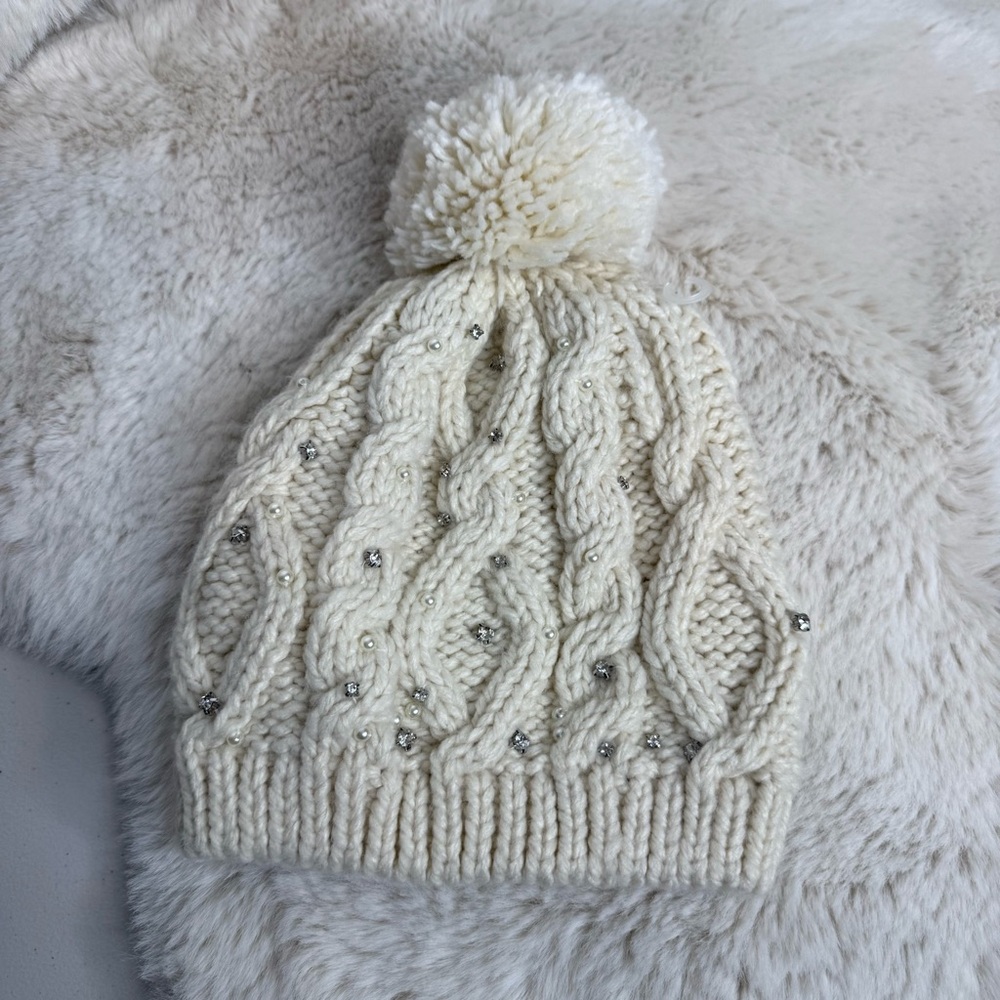Madison Ivory Cable Knit Beanie with Pom-Pom